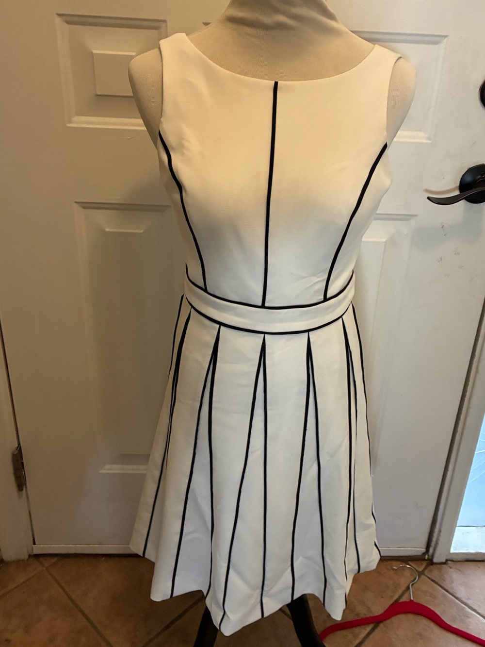 White House Black Market White Dress with Black Piping
